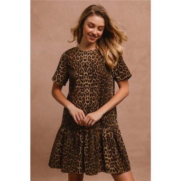 BiBi Tie Back Leopard Round Neck Short Sleeve Dress - Picture 7 of 7